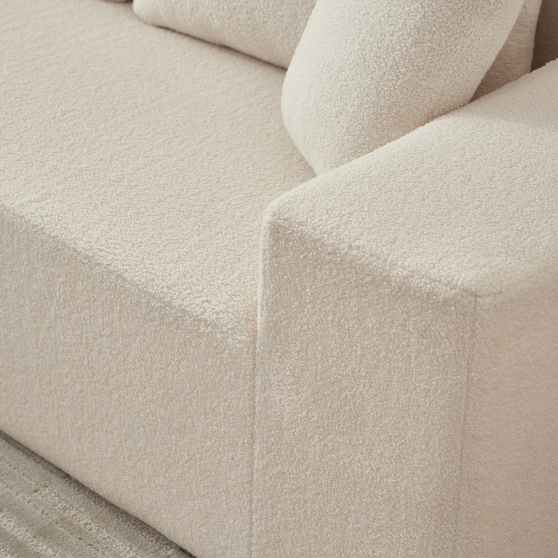 104.33" Sponge Sectional Sofa Couch For Living Room, L Shaped Modern Lamb Modular High Density Sponge Floor Sofa, Sherpa Fabric Sofa Couch With Chaise Lounge, Upholstered Corner Cloud Couch, Beige Beige Primary Living Space Soft Square Arms Foam Foam 5