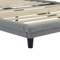 Full Size Upholstered Bed With Light Stripe, Floating Platform Bed, Linen Fabric,Gray Full Gray Linen