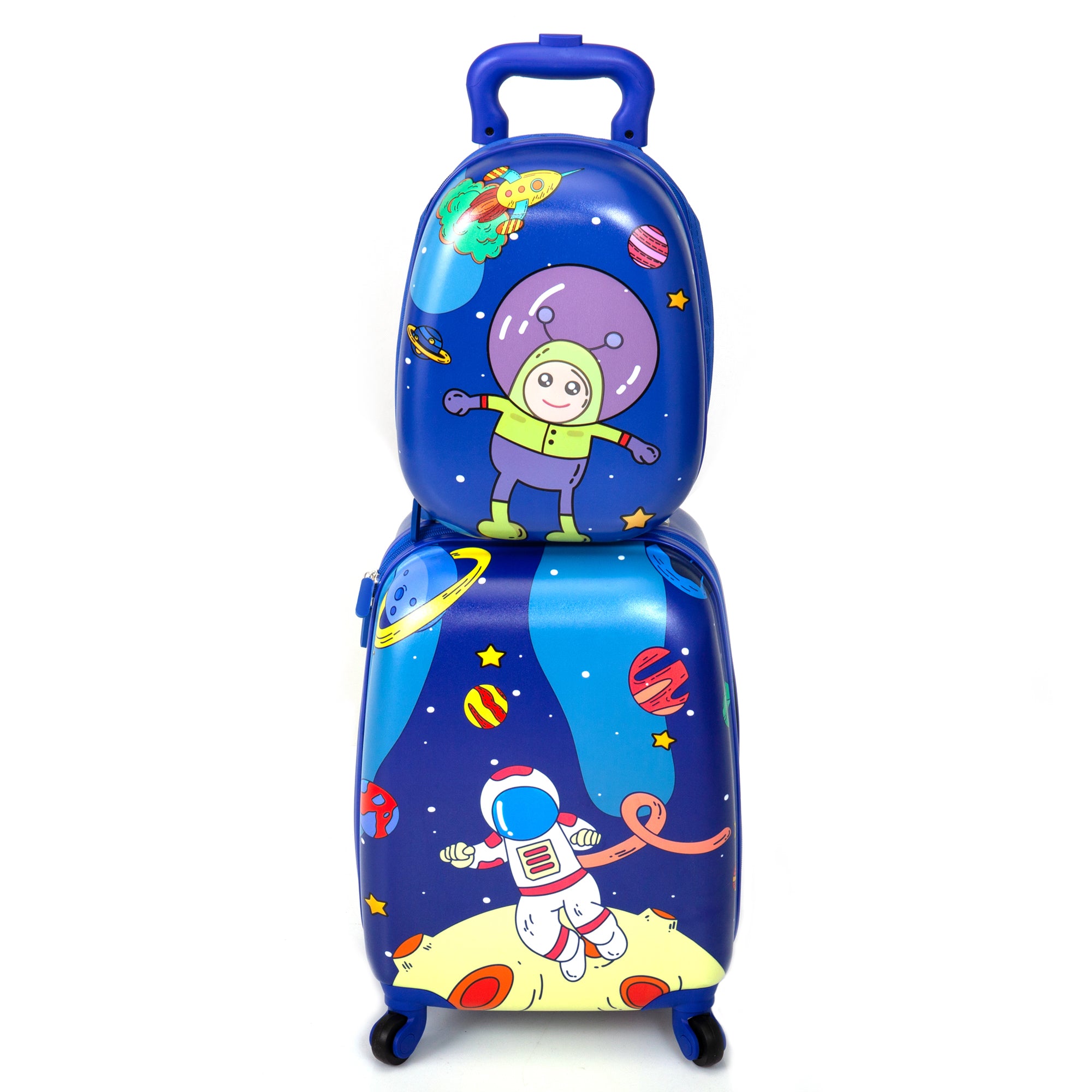2 PCS Kids Luggage Set, 12" Backpack and 16" Spinner blue-abs+pc
