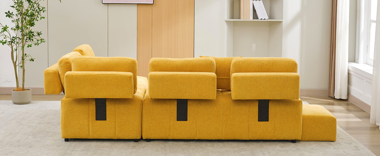 91.73" L Shaped Sofa Sectional Sofa Couch With 2 Stools And 2 Lumbar Pillows For Living Room, Yellow Yellow Chenille