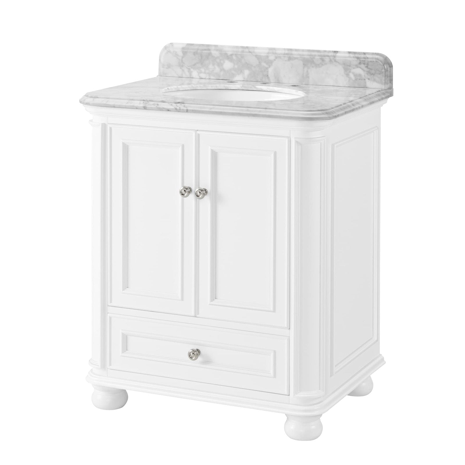 30'' Bathroom Vanity with Carrara Natural Marble Top 1-white-2-rust