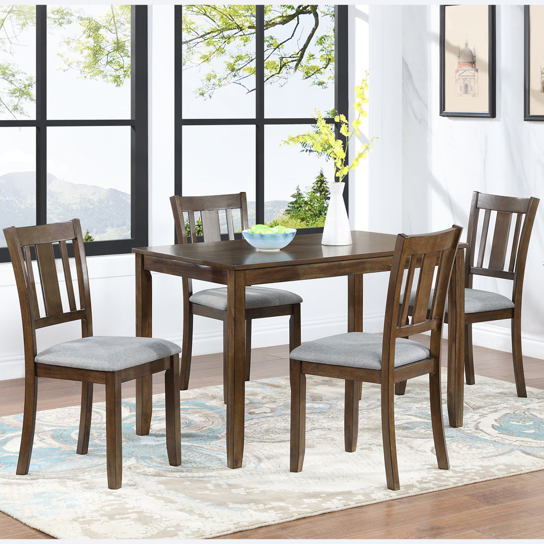 Wooden Dining Chairs Set Of 4, Kitchen Chair With Padded Seat, Upholstered Side Chair For Dining Room, Living Room, Walnut Wood Walnut Solid Back Seats 4 Dining Room Rubberwood Rubber Wood