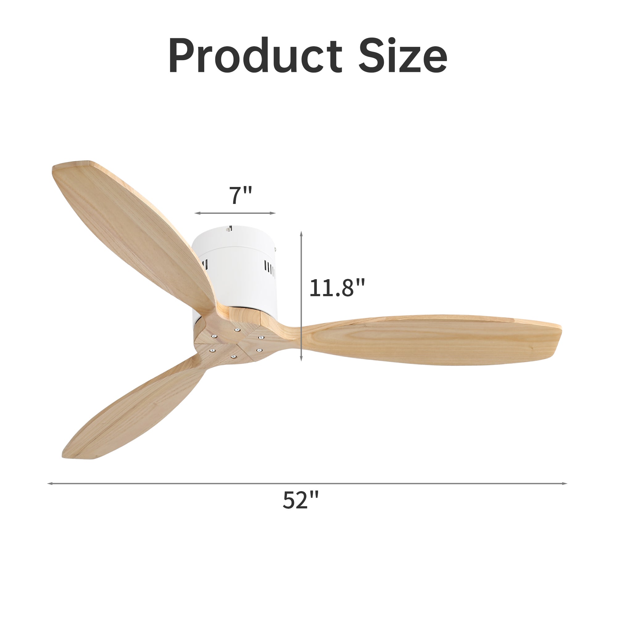 52 Inch Indoor 3 Solid Wood Blade Ceiling Fan white-metal & wood