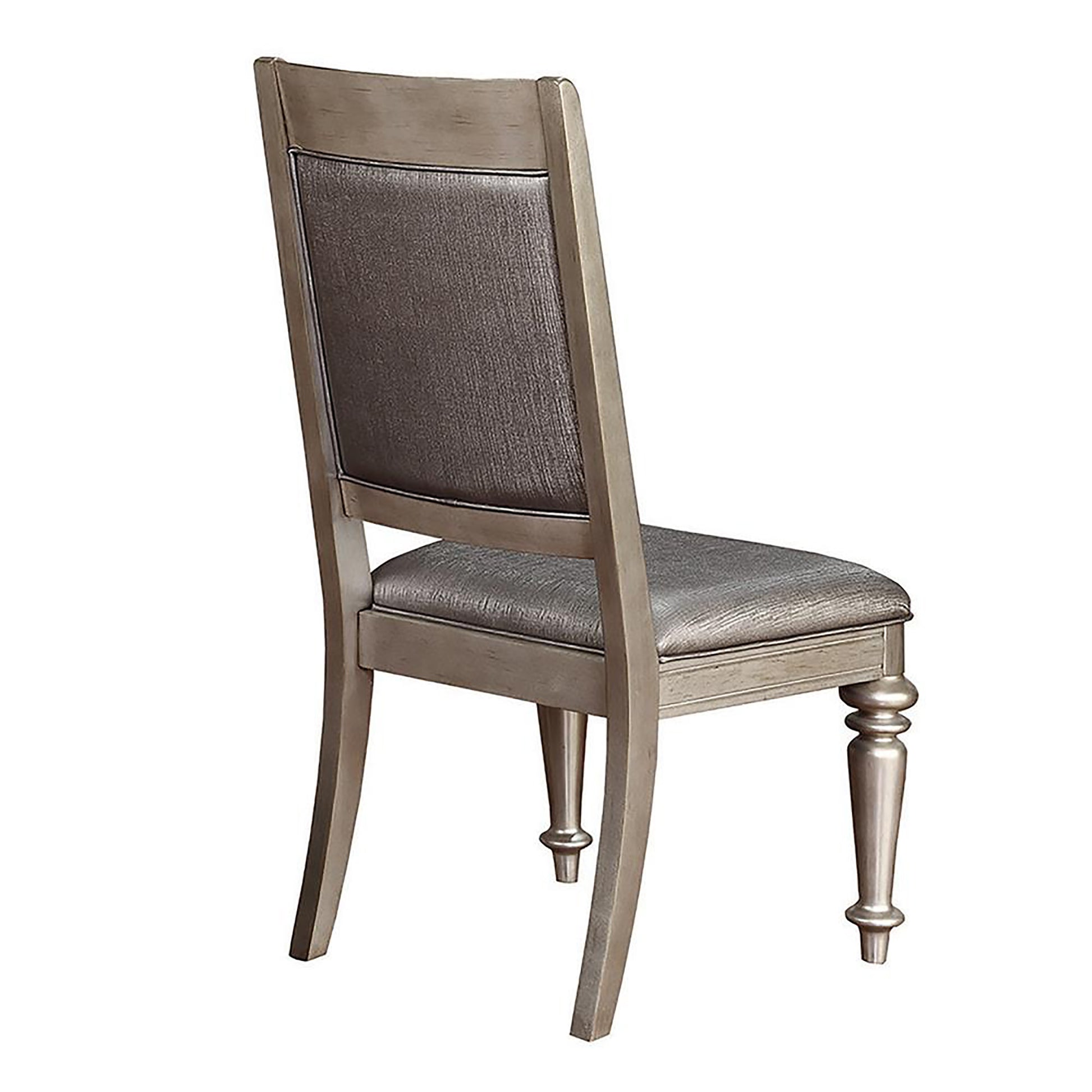 Metallic Platinum And Metallic Open Back Side Chair Set Of 2 Silver Dining Room Glam Side Chair Rubberwood Open Back Wood