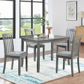Wooden Dining Chairs Set Of 4, Kitchen Chair With Padded Seat, Upholstered Side Chair For Dining Room, Living Room, Gray Gray Dining Room Rubberwood Rubber Wood