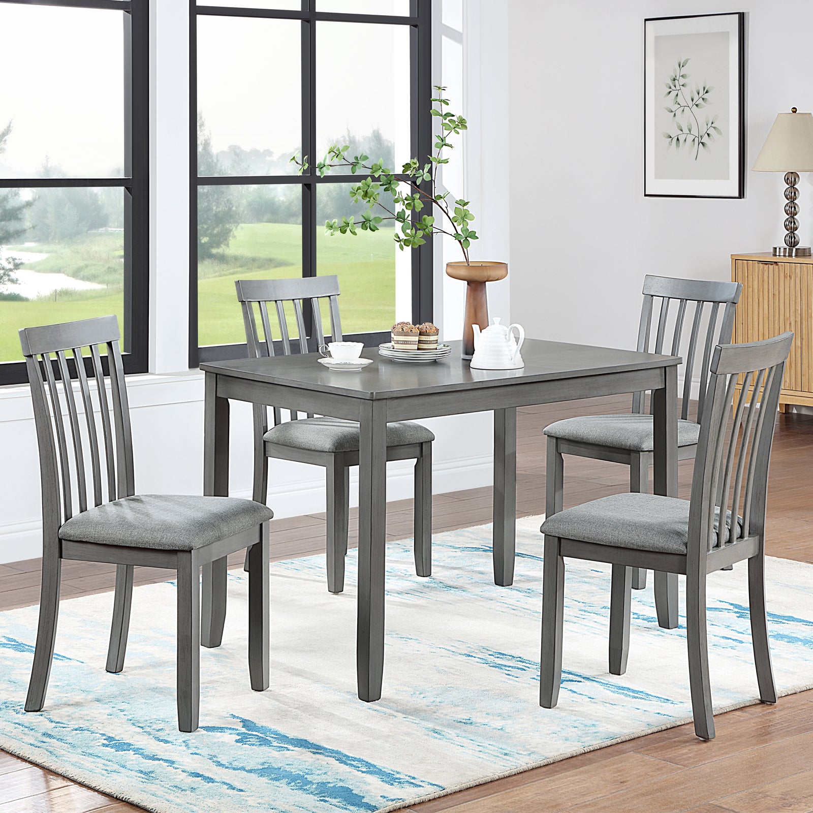 Wooden Dining Chairs Set Of 4, Kitchen Chair With Padded Seat, Upholstered Side Chair For Dining Room, Living Room, Gray Gray Dining Room Rubberwood Rubber Wood
