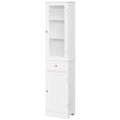 Kleankin Slim Bathroom Storage Cabinet, Tall Bathroom Cabinet, Narrow Linen Tower With Acrylic Door, Drawer And Shelves, White White Mdf