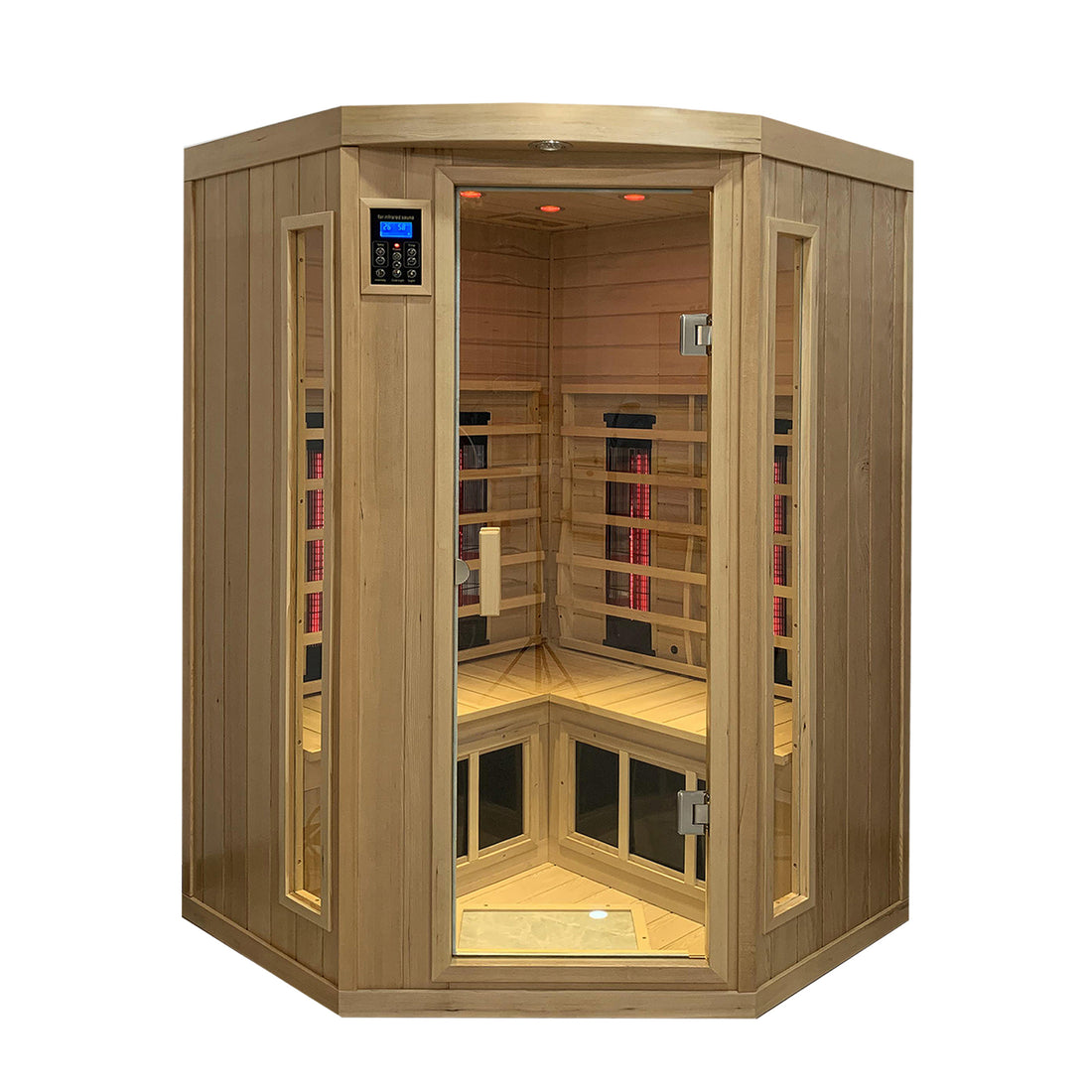 Hemlock Pentagonal Double Opening Glass Sauna Room Natural Wood Solid Wood