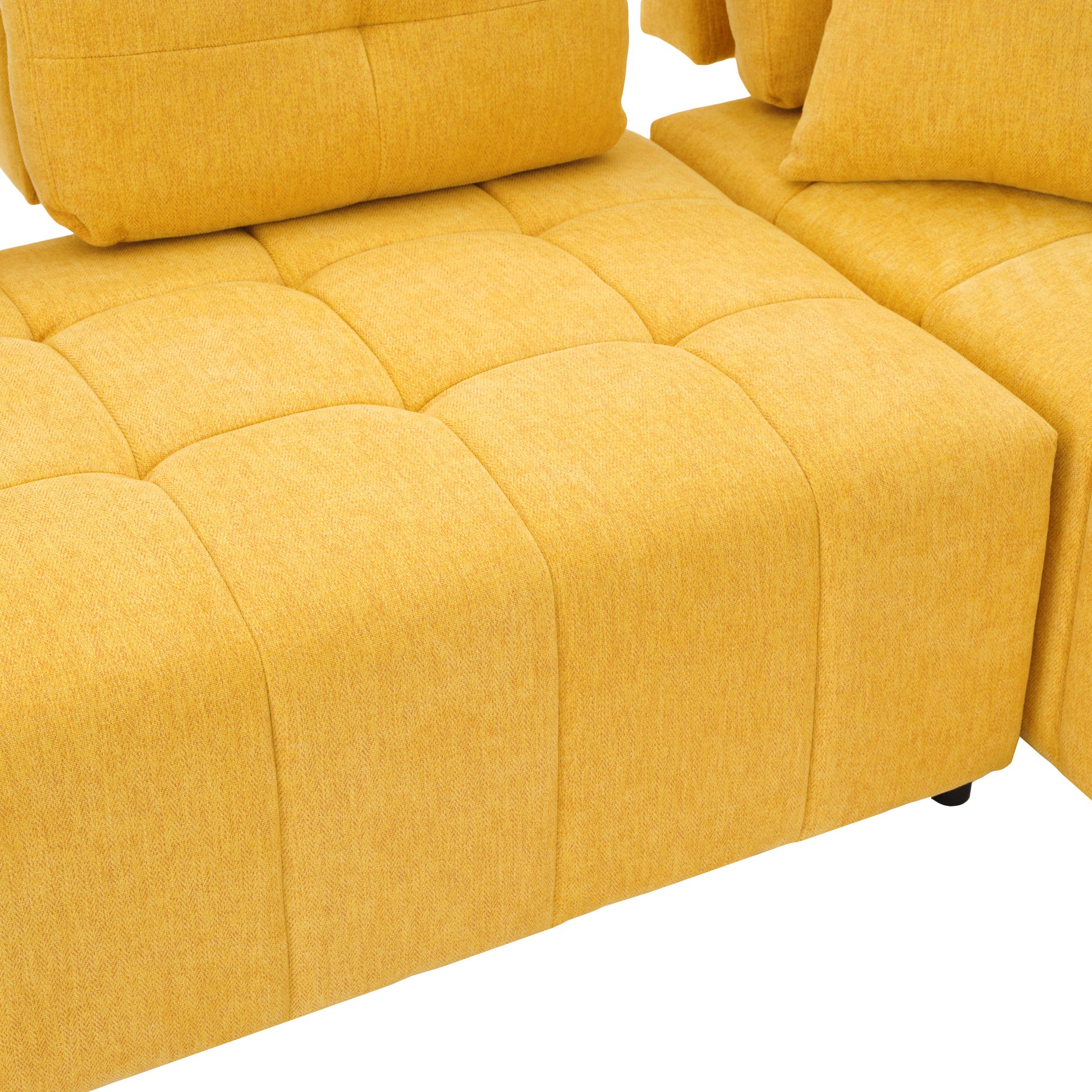 91.73" L Shaped Sofa Sectional Sofa Couch With 2 Stools And 2 Lumbar Pillows For Living Room, Yellow Yellow Chenille