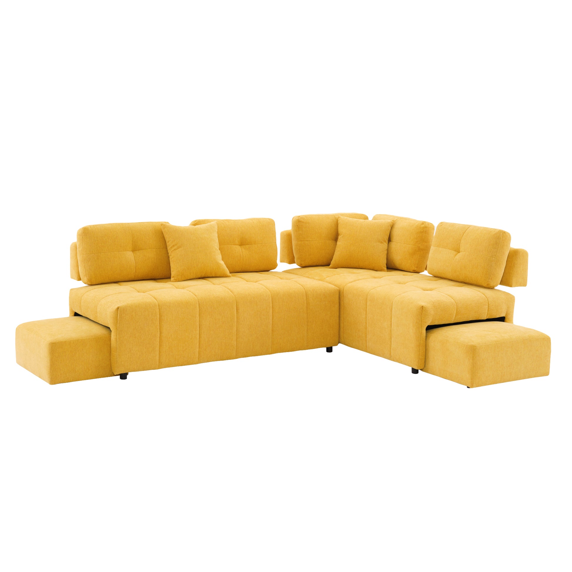 91.73" L Shaped Sofa Sectional Sofa Couch With 2 Stools And 2 Lumbar Pillows For Living Room, Yellow Yellow Chenille