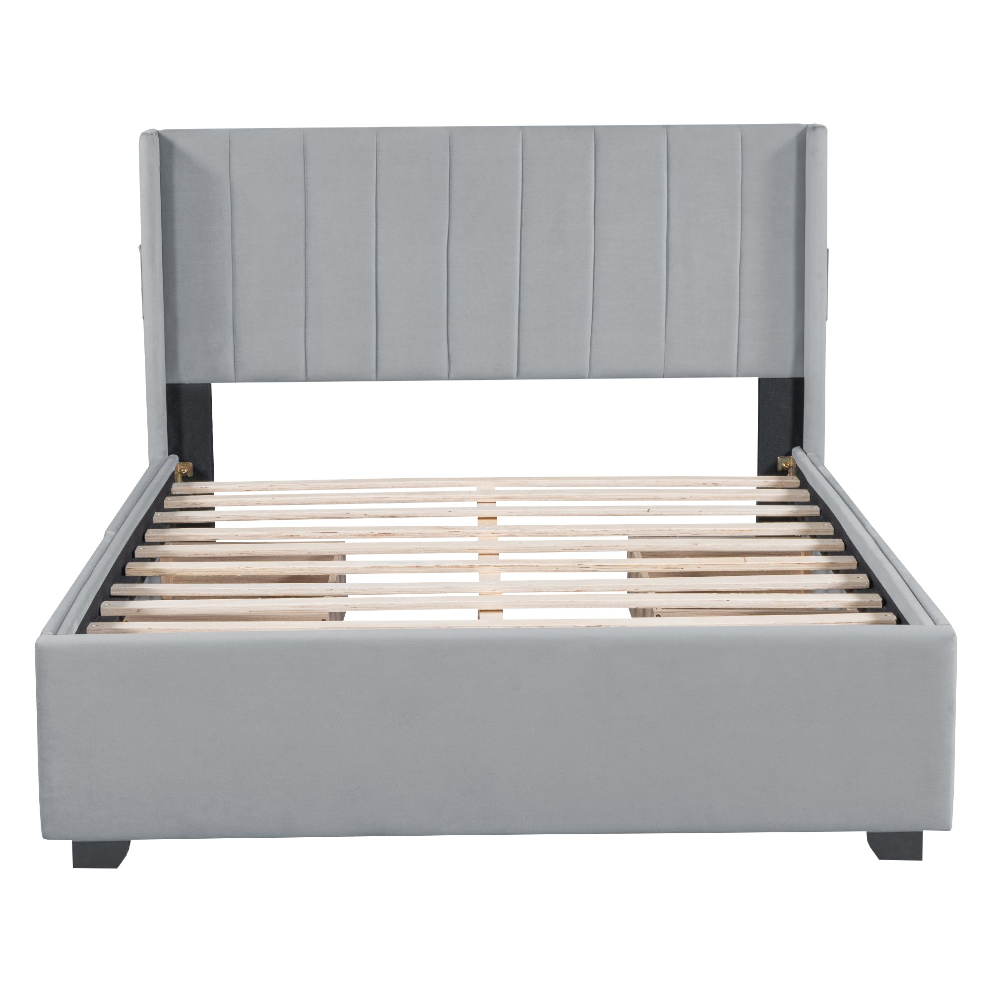Full Size Upholstered Bed with 4 Drawers, Gray gray-velvet