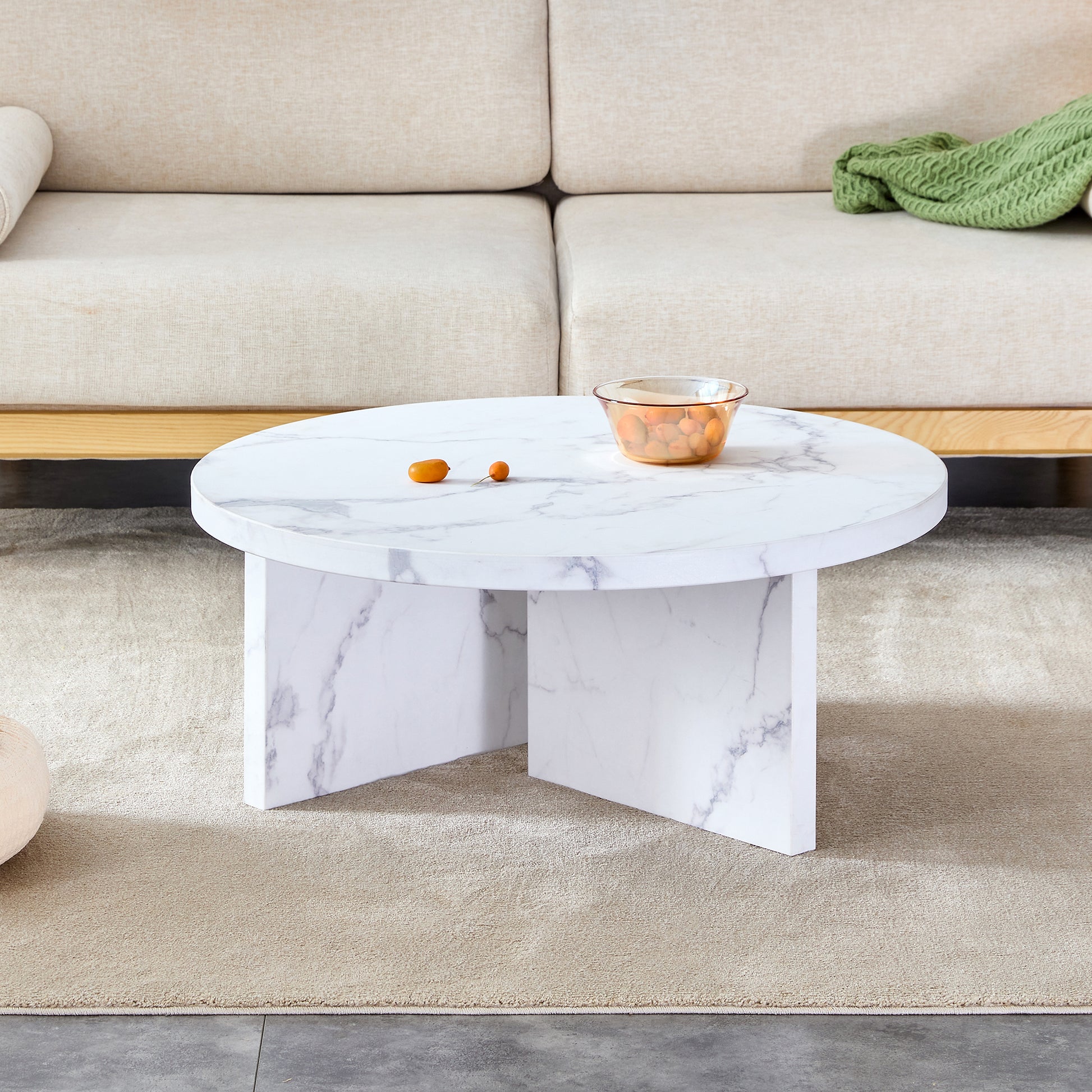 A White Mdf Material Circular Patterned Coffee Table, A 31.4 Inch White Center Table, Modern Coffee Table, Suitable For Small Spaces And Living Rooms. White Mdf