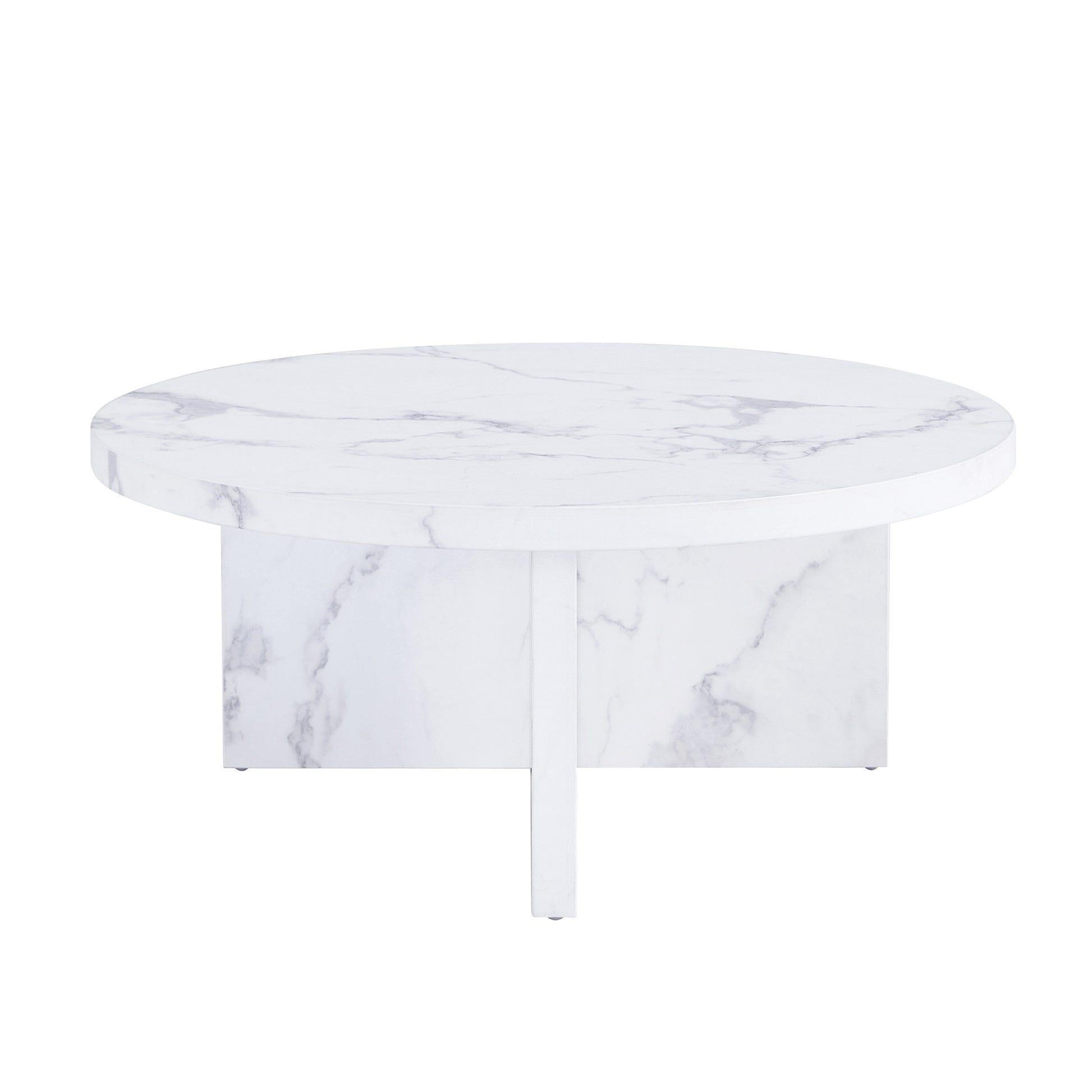 A White Mdf Material Circular Patterned Coffee Table, A 31.4 Inch White Center Table, Modern Coffee Table, Suitable For Small Spaces And Living Rooms. White Mdf