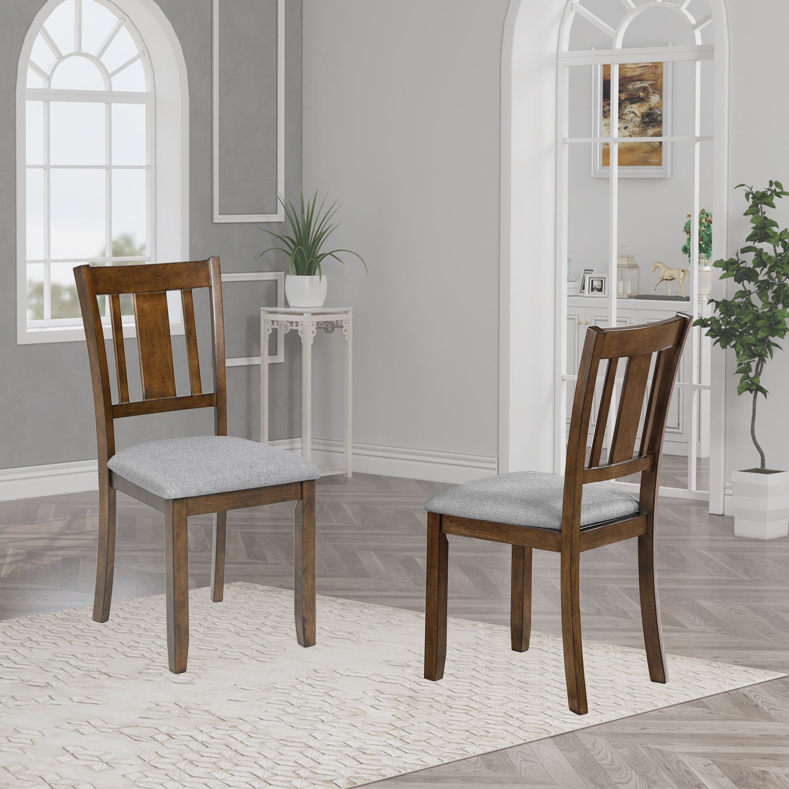 Wooden Dining Chairs Set Of 4, Kitchen Chair With Padded Seat, Upholstered Side Chair For Dining Room, Living Room, Walnut Wood Walnut Solid Back Seats 4 Dining Room Rubberwood Rubber Wood