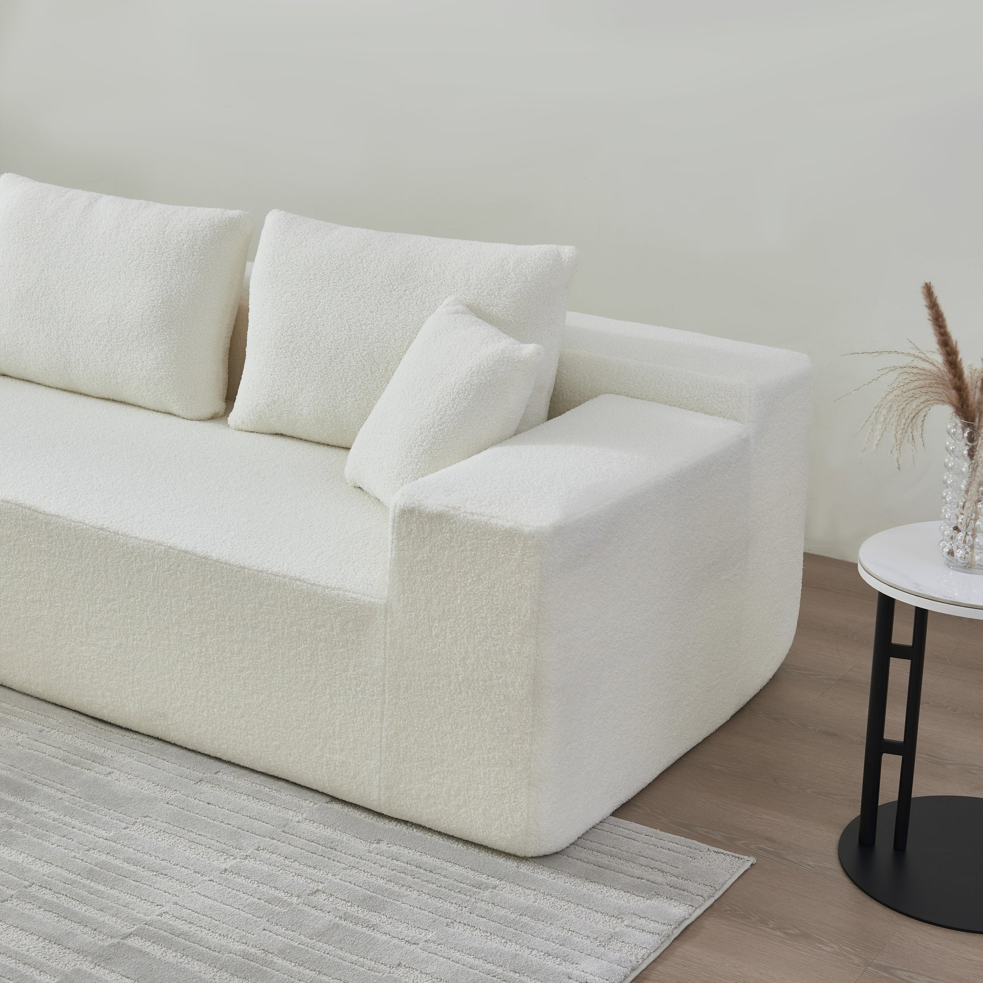 104.33" Sponge Sectional Sofa Couch For Living Room, L Shaped Modern Lamb Modular High Density Sponge Floor Sofa, Sherpa Fabric Sofa Couch With Chaise Lounge, Upholstered Corner Cloud Couch, White White Primary Living Space Square Arms Foam Foam