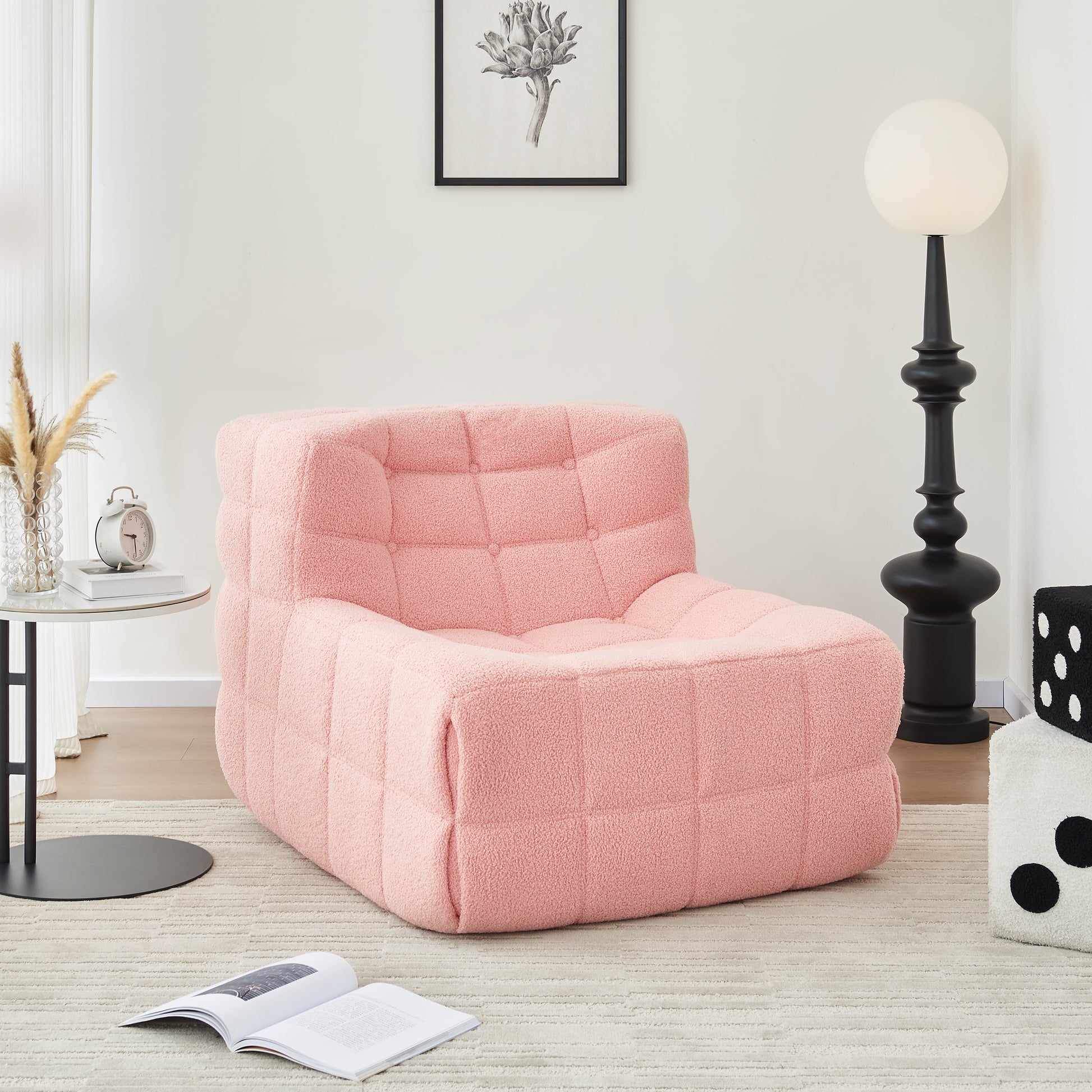 Bean Bag Chair Sofa, Sherpa Beanbag Chair Couch For Adults, Armless Tufted Bean Bag Lounge Soft Comfy Chair For Bedroom, Living Room Or Balcony Pink Pink Foam