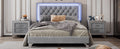 Full Size Upholstered Bed Frame With Led Lights,Modern Velvet Platform Bed With Tufted Headboard,Gray Gray Velvet