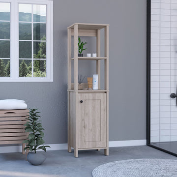 59.3H" Linen Single Door Cabinet, Two Interior Shelves, Two Open Shelves, Light Gray Gray Particle Board Particle Board