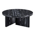 Black Mdf Material Circular Coffee Table With Texture, 31.4 Inch Black Middle Table, Modern Tea Table, Suitable For Small Spaces, Living Room. Black Mdf