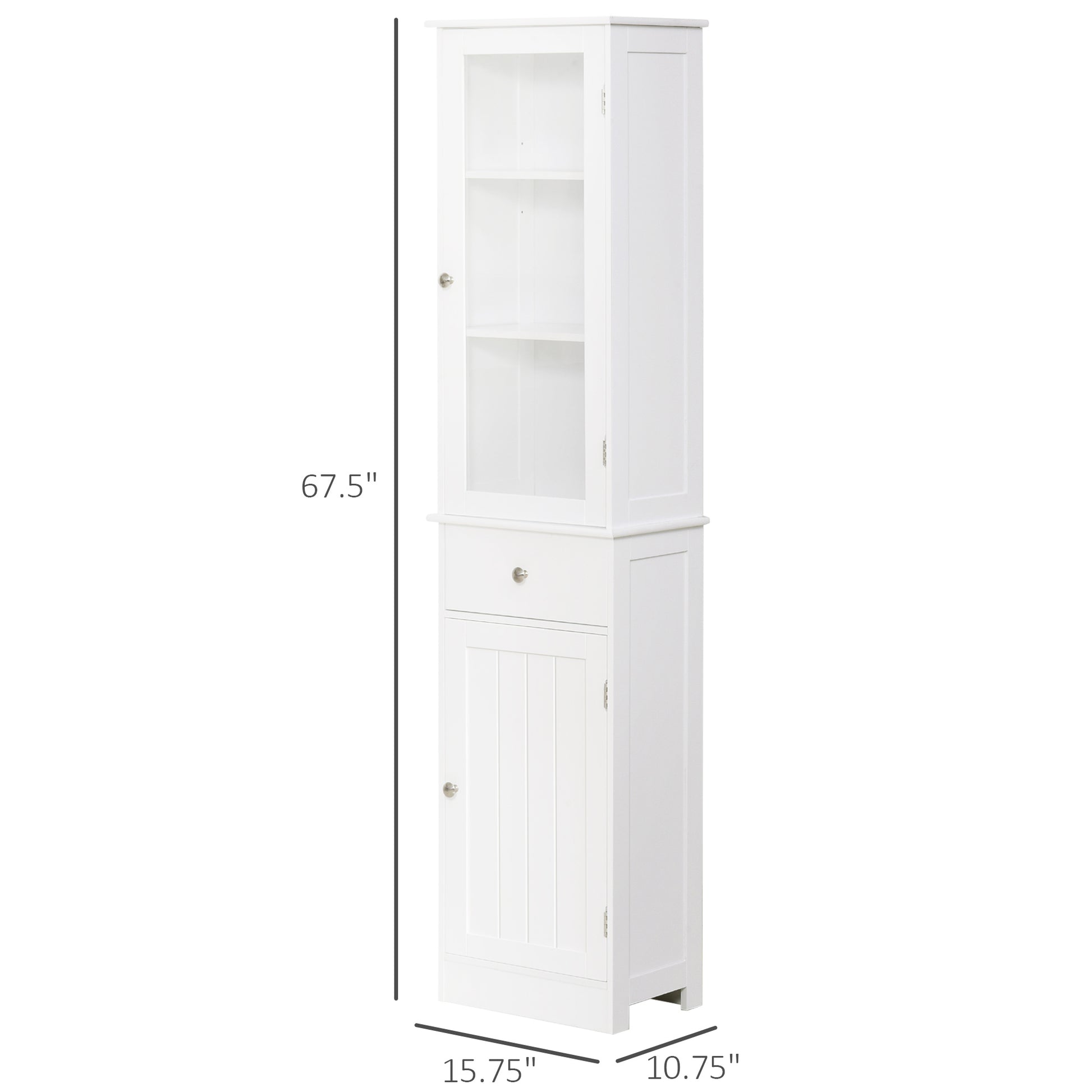 Kleankin Slim Bathroom Storage Cabinet, Tall Bathroom Cabinet, Narrow Linen Tower With Acrylic Door, Drawer And Shelves, White White Mdf