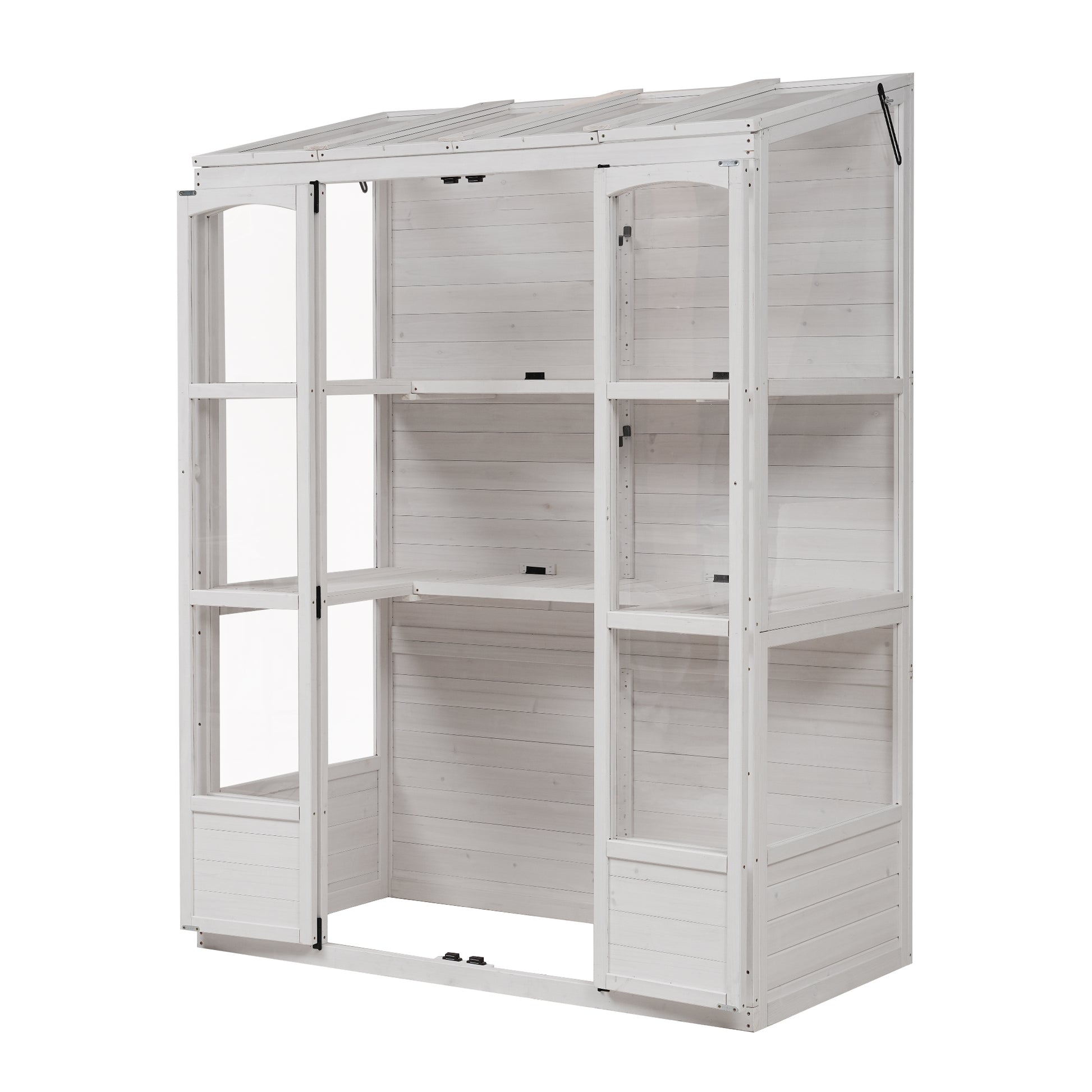 78 Inch Wooden Greenhouse Cold Frame With 4 Independent Skylights And 2 Folding Middle Shelves, Walk In Outdoor Greenhouse, White White Seats 2 Garden & Outdoor Casual Wood