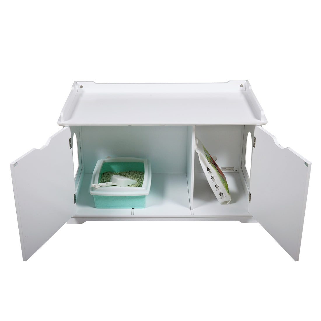 Cat Washroom Bench, Wood Litter Box Cover With Spacious Inner, Ventilated Holes, Removable Partition, Easy Access, White White Mdf