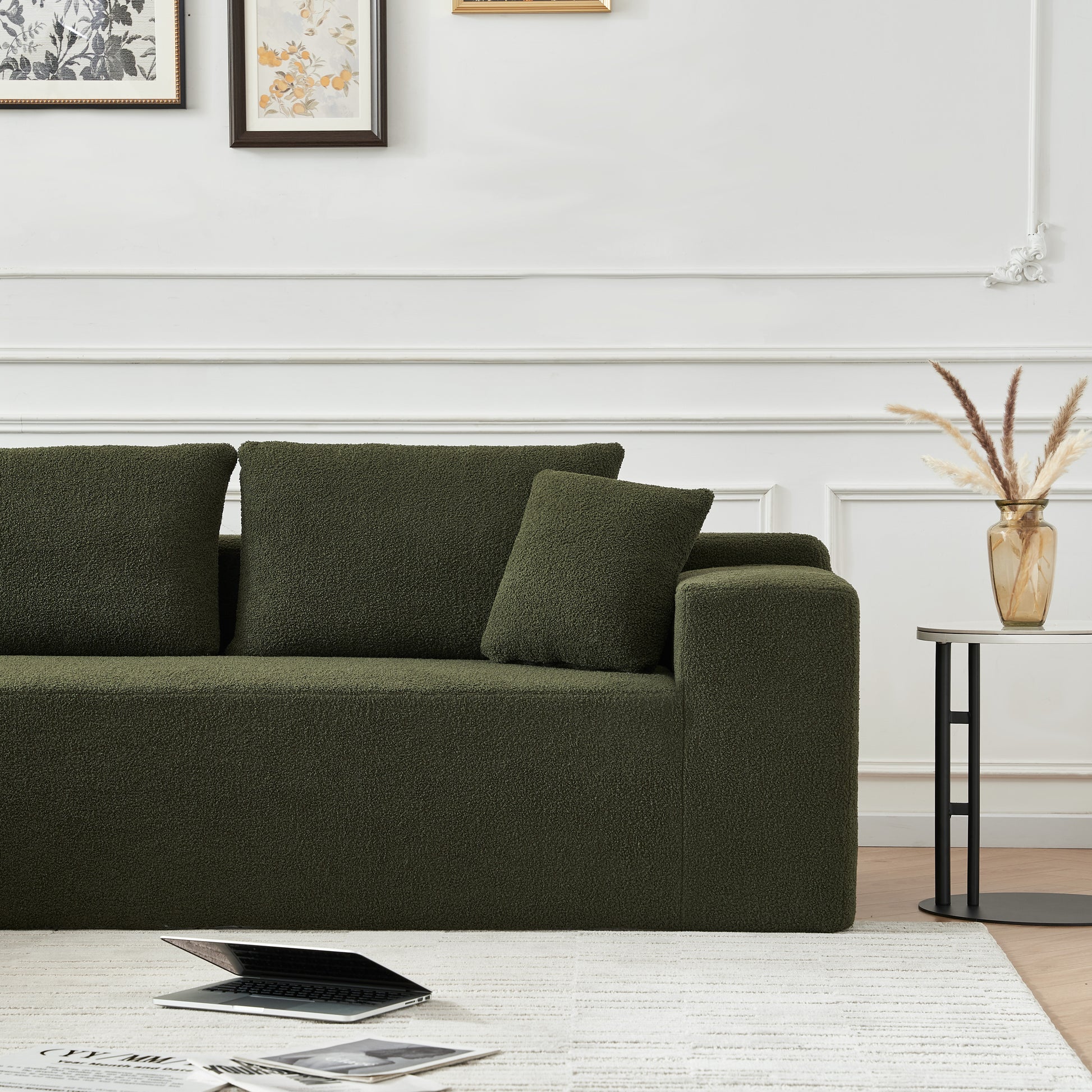 104.33" Sponge Sectional Sofa Couch For Living Room, L Shaped Modern Lamb Modular High Density Sponge Floor Sofa, Sherpa Fabric Sofa Couch With Chaise Lounge, Upholstered Corner Cloud Couch, Green Green Primary Living Space Soft Pillow Back Square Arms