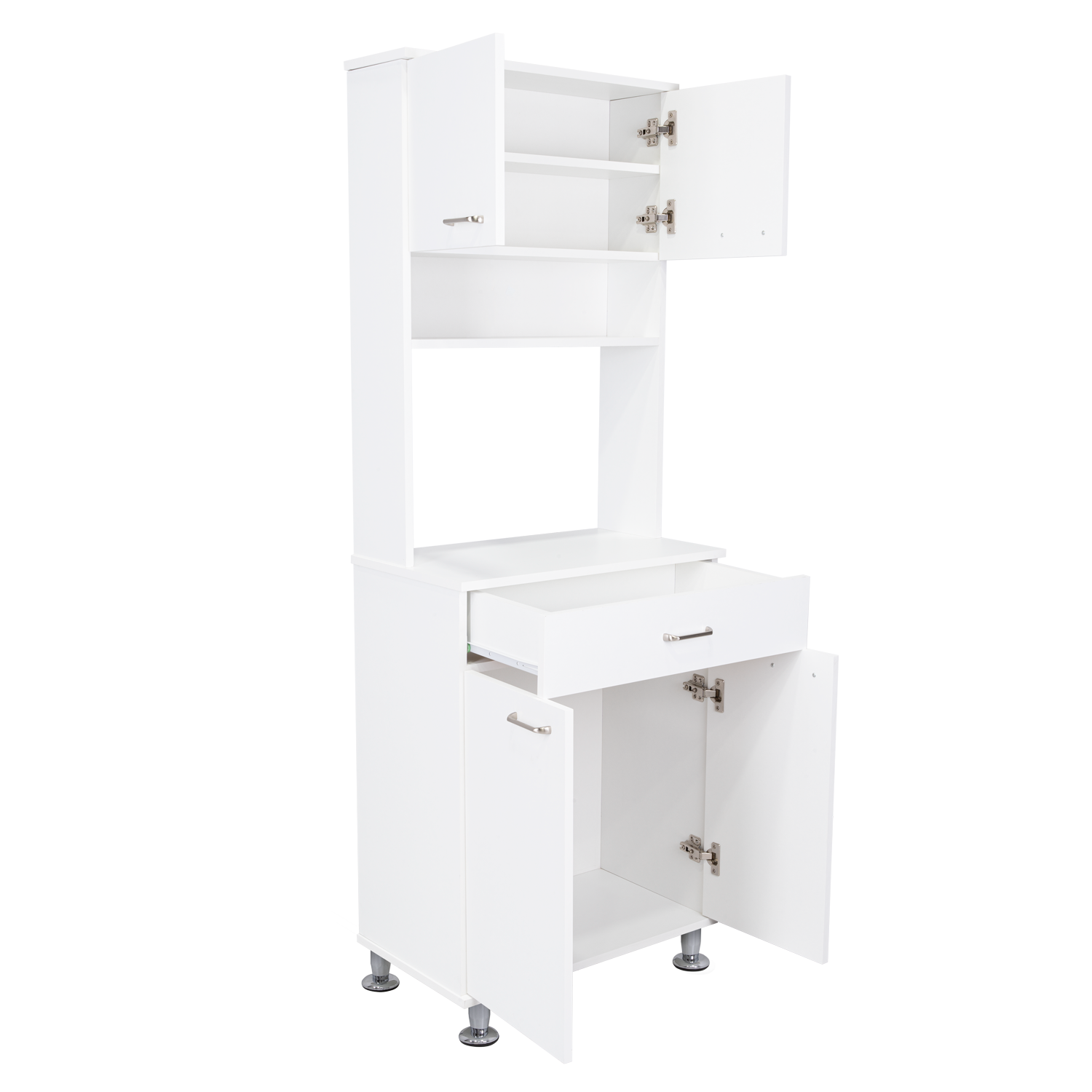 Bay Area Pantry, Two Door Cabinets, One Drawer, Four Adjustable Metal Legs White Mdf Engineered Wood