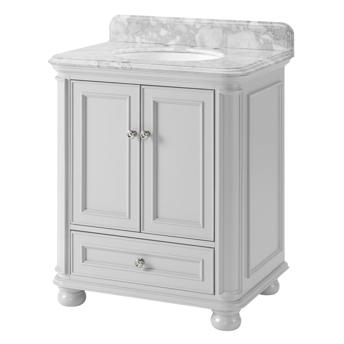 30'' Bathroom Vanity With Carrara Natural Marble Top And Backsplash, Bathroom Storage Cabinet With Doors And Drawers In Grey 1 Gray 2 Rust Resistant Bathroom Freestanding Traditional Mdf