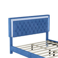 Queen Size Upholstered Bed Frame With Led Lights,Modern Velvet Platform Bed With Tufted Headboard,Blue Blue Velvet