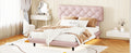 Full Size Upholstered Bed With Light Stripe, Floating Platform Bed, Linen Fabric,Pink Full Pink Linen