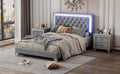 Full Size Upholstered Bed Frame With Led Lights,Modern Velvet Platform Bed With Tufted Headboard,Gray Gray Velvet