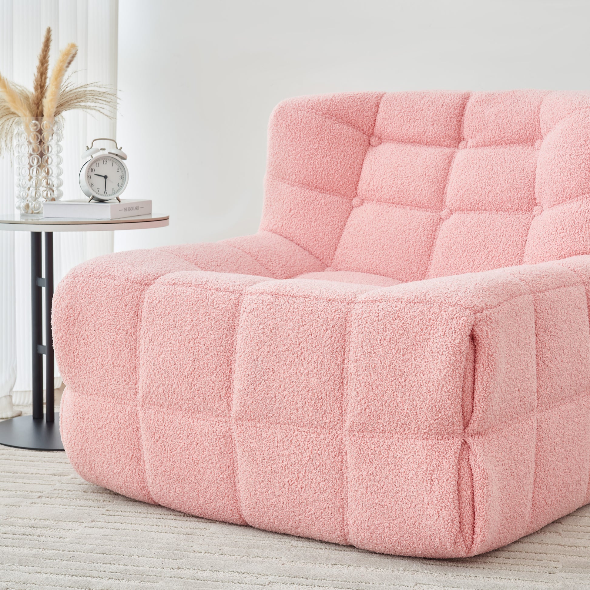 Bean Bag Chair Sofa, Sherpa Beanbag Chair Couch For Adults, Armless Tufted Bean Bag Lounge Soft Comfy Chair For Bedroom, Living Room Or Balcony Pink Pink Foam