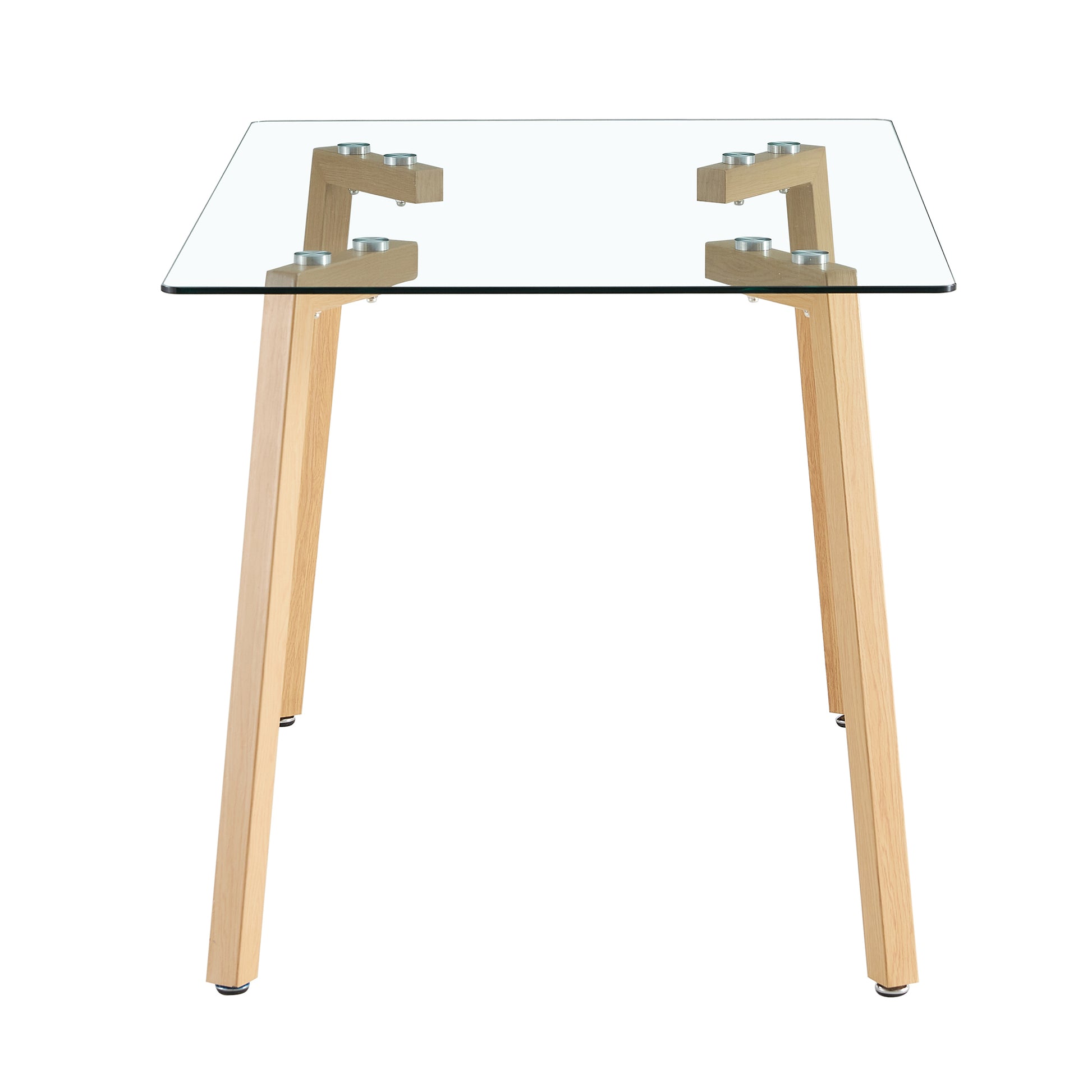 Glass Dining Table Modern Minimalist Rectangle, 4 6, 0.31 "Tempered Glass Tabletop With Wooden Coated Metal Legs, Writing Desk, Suitable For Kitchens, Restaurants, And Living Rooms, 51" W X 31"D X 30" Transparent Glass