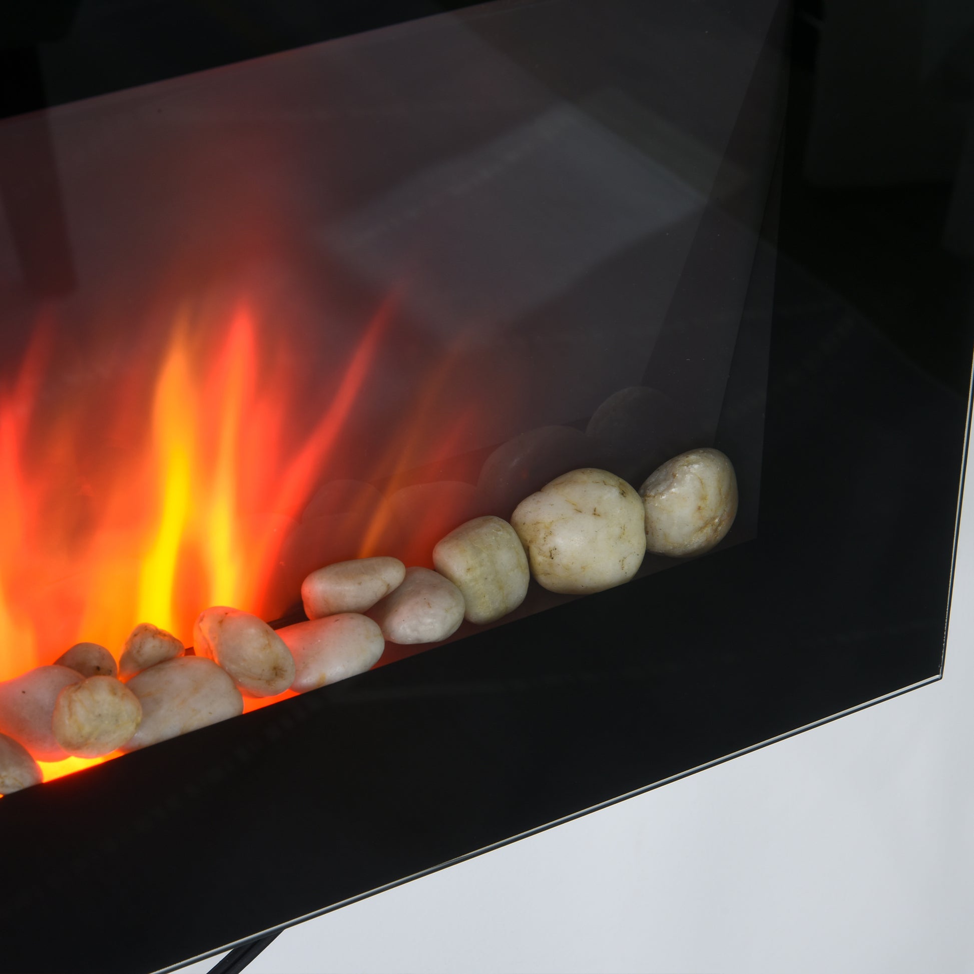 28.5" 1500W Electric Wall Mounted Fireplace With Flame Effect, 7 Color Background Light, Black Black Tempered Glass