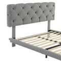 Full Size Upholstered Bed With Light Stripe, Floating Platform Bed, Linen Fabric,Gray Full Gray Linen