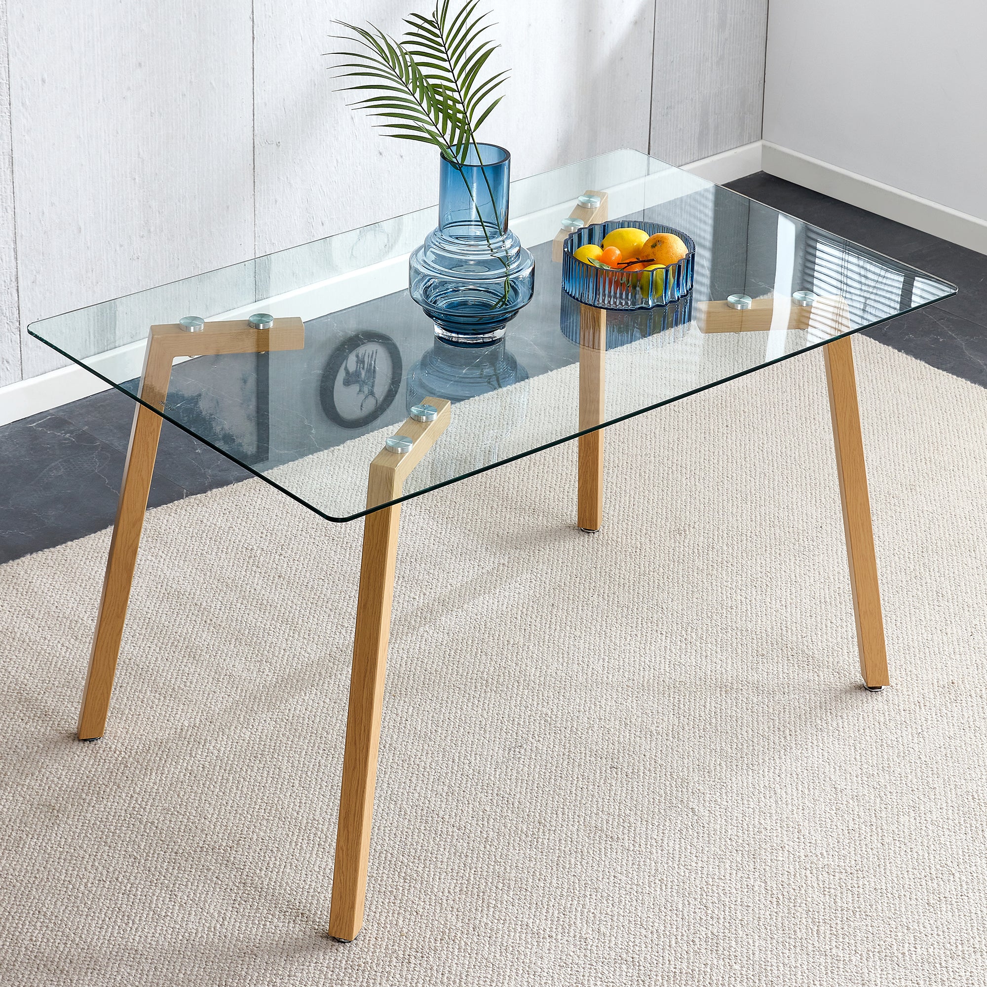 Glass Dining Table Modern Minimalist Rectangle, Suitable For 4 6 People, Equipped With 0.31 "Tempered Glass Tabletop And Metal Legs, Writing Desk, Suitable For Kitchen, Dining Room, And Living Room Transparent Glass