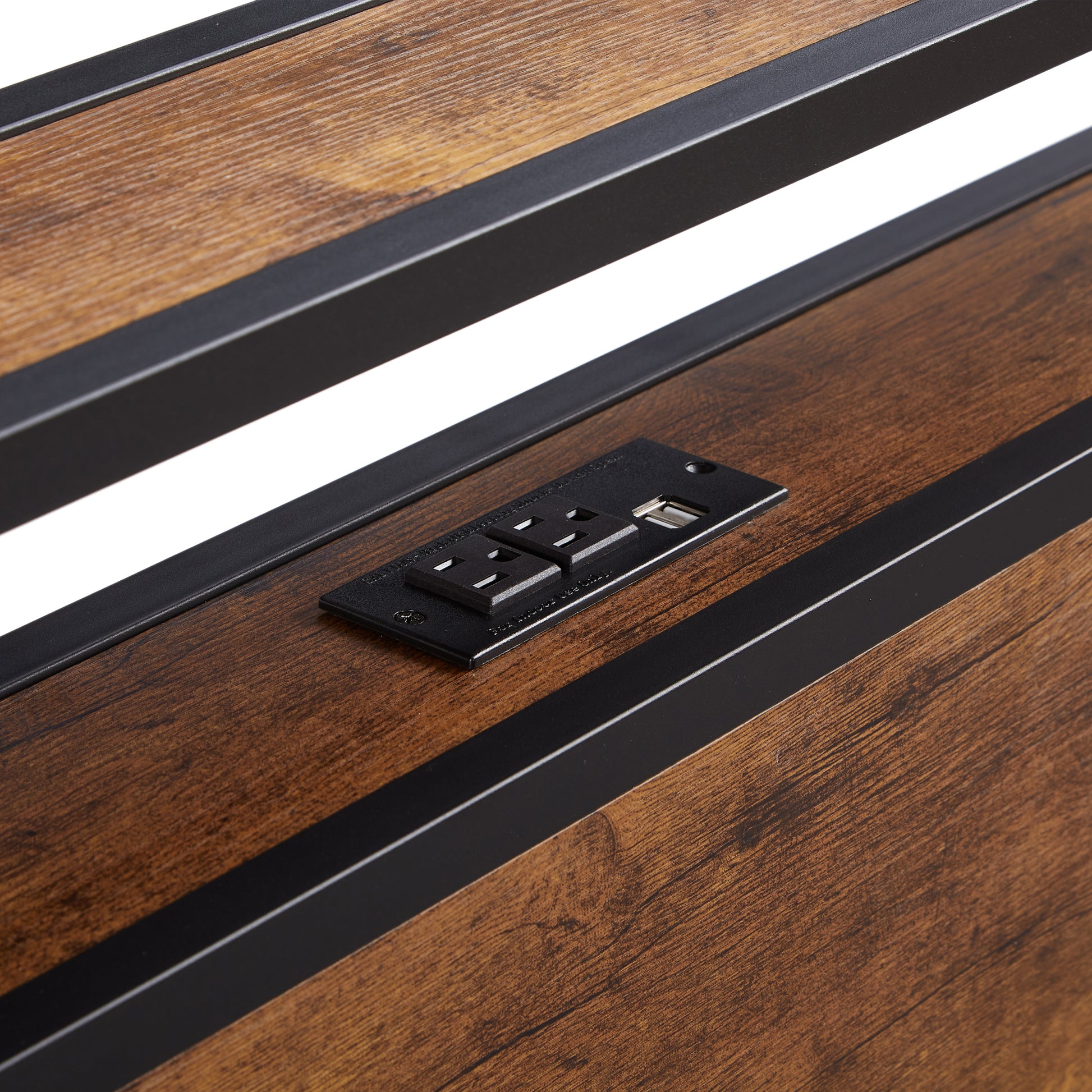 Twin Size Metal Platform Bed Frame With Wooden Headboard And Footboard With Usb Liner, Led Lights ,No Box Spring Needed, Large Under Bed Storage, Easy Assemble Black Brown Metal
