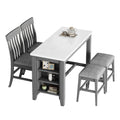 5 Piece Counter Height Dining Table Set With Built In Storage Shelves,Grey Grey Mdf