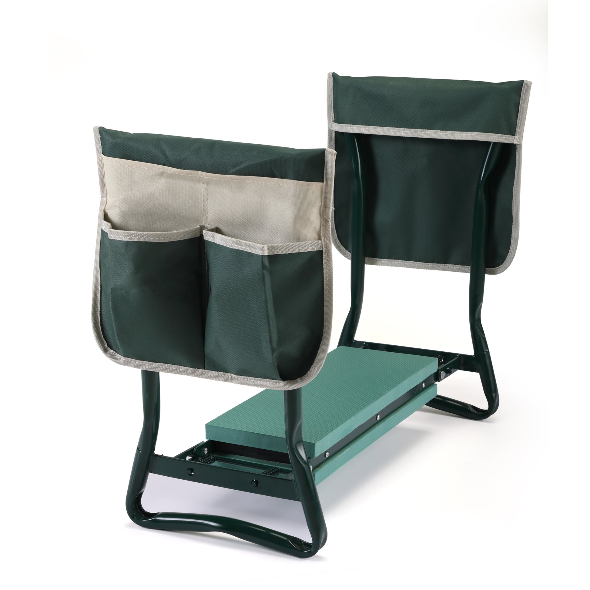 Outdoor 2 In 1 Garden Stool And Kneeler, Garden Bench With Tool Bags, Kneeling Pad, Gift For Parent, Portable, Green Green Metal