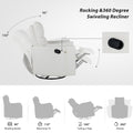 Upholstered Swivel Recliner Manual Rocker Recliner Chair Baby Nursery Chair With Two Removable Pillows For Living Room, Beige Beige Foam Linen