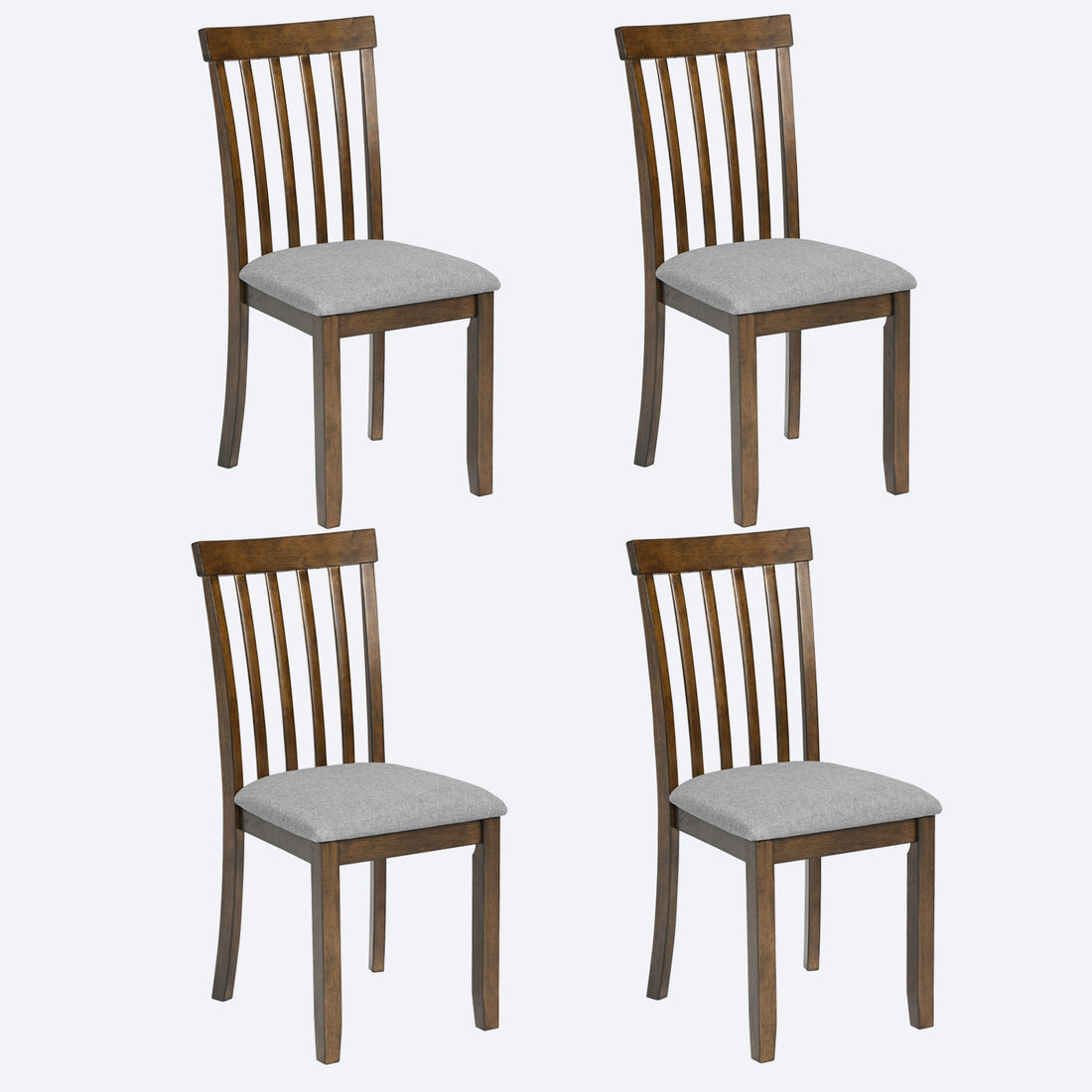 Wooden Dining Chairs Set Of 4, Kitchen Chair With Padded Seat, Upholstered Side Chair For Dining Room, Living Room, Walnut Walnut Dining Room Rubberwood Rubber Wood