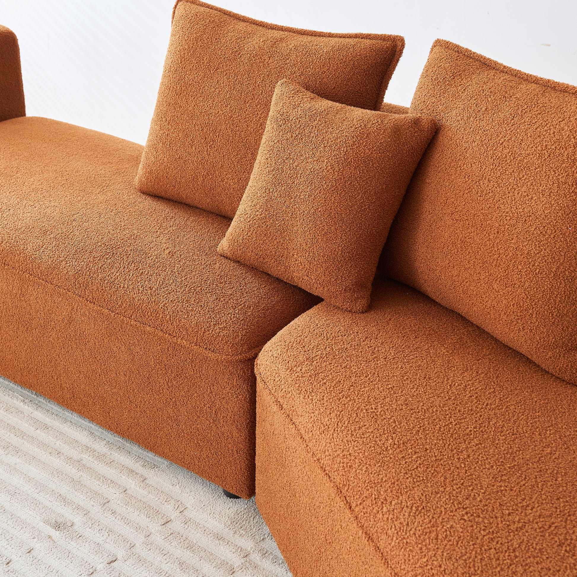 Curved Modular Sectional Sofa For Living Room, Oversized L Shaped Couch With Chaise Lounge Sofa Set, Upholstered Sofa With 3 Back Pillows & 2 Throw Pillow, For Home Office, Orange Orange Foam Sherpa