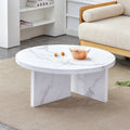 A White Mdf Material Circular Patterned Coffee Table, A 31.4 Inch White Center Table, Modern Coffee Table, Suitable For Small Spaces And Living Rooms. White Mdf