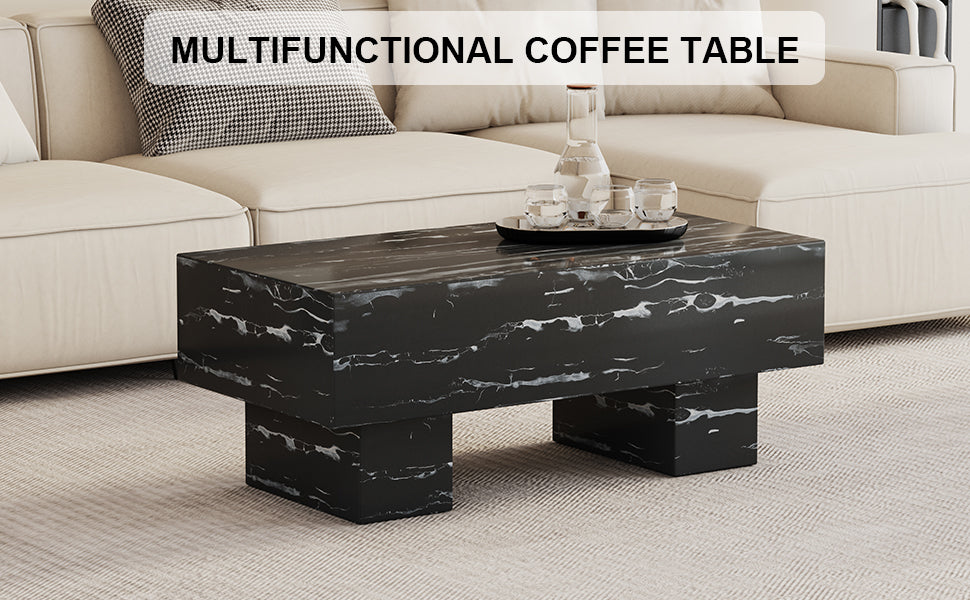 The Black Coffee Table Has Patterns. Modern Rectangular Table, Suitable For Living Rooms And Apartments. 43.3"*21.6"*17.2" Black Mdf