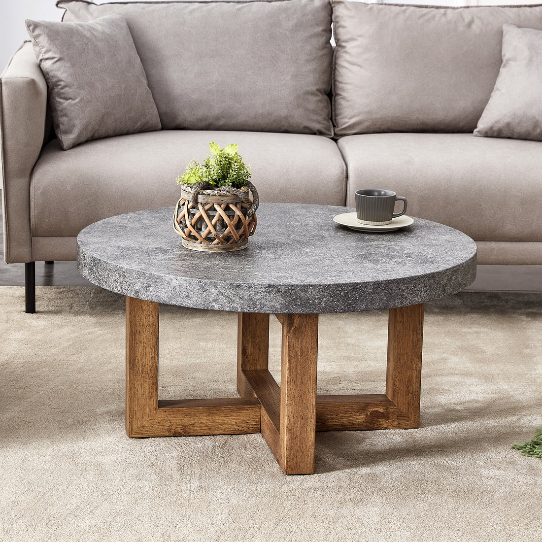 A Modern Retro Circular Coffee Table With A Diameter Of 31.4 Inches, Made Of Mdf Material, Suitable For Living Rooms Grey Mdf