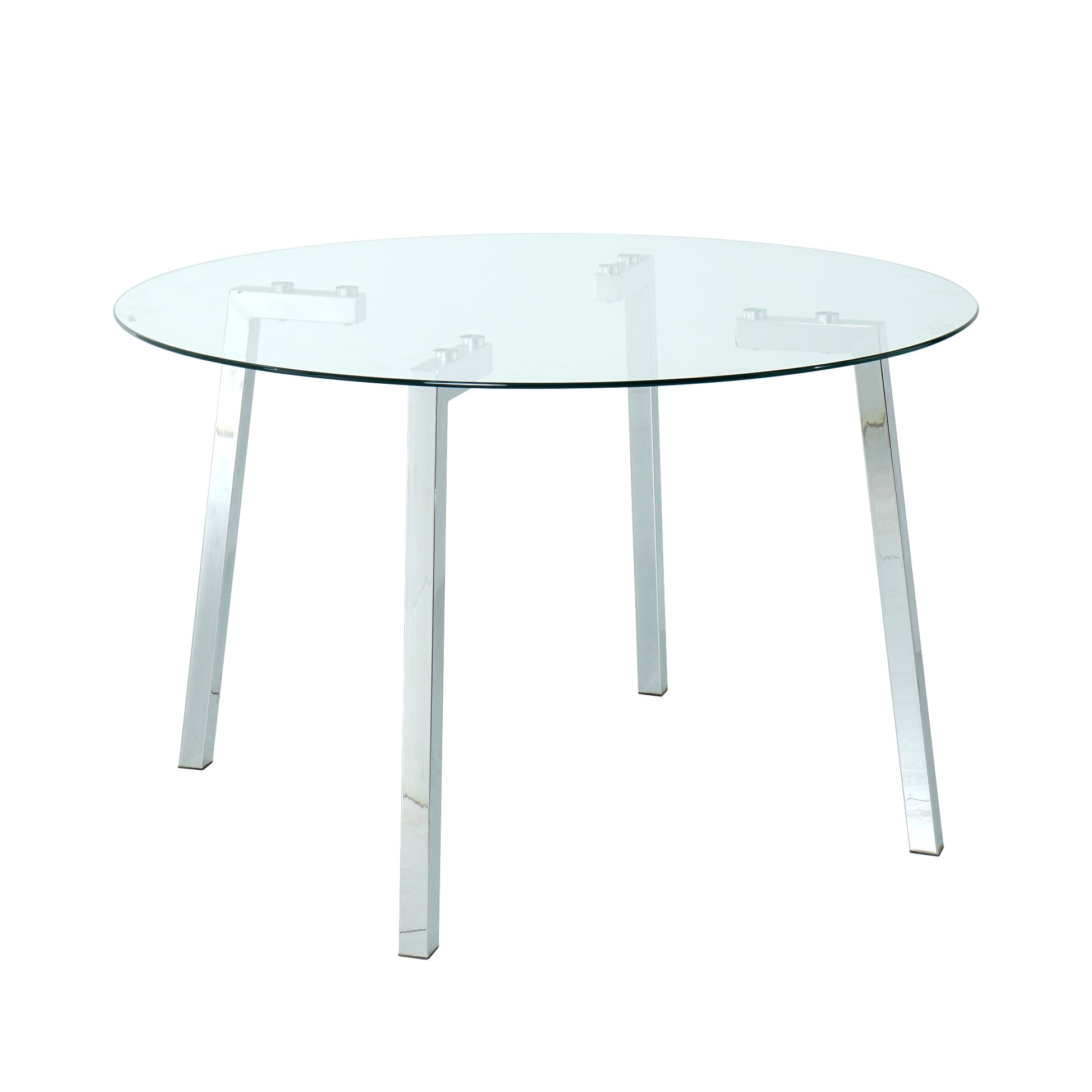 Modern Simple Table With A Glass Round Table And Six Chairs. Transparent Tempered Glass Table Top, Electroplated Table Legs, Bow Chair Legs Set Of 7 Light Yellow Round Glass Metal