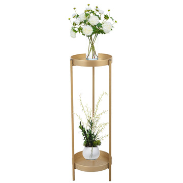 Modern Folding Metal 2 Tier Plant Stand Potted Plant Holder Shelf With 2 Round Trays Indoor Outdoor, Versatile, Golden Golden Metal