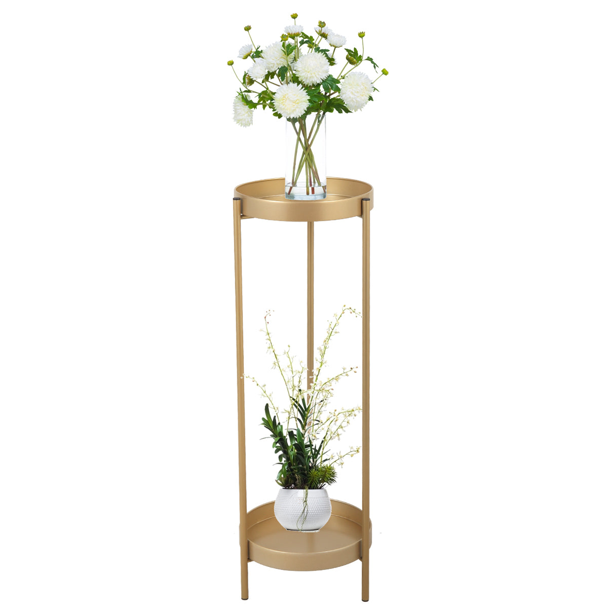 Modern Folding Metal 2 Tier Plant Stand Potted Plant golden-metal