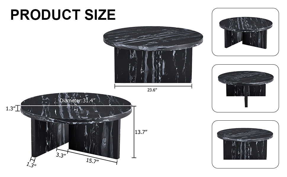 Black Mdf Material Circular Coffee Table With Texture, 31.4 Inch Black Middle Table, Modern Tea Table, Suitable For Small Spaces, Living Room. Black Mdf